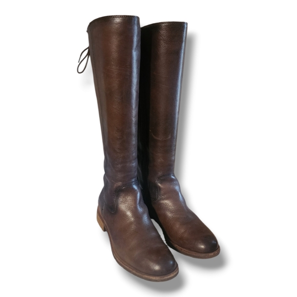 Sofft Sharnell II, Brown Leather Knee-High Boots, zip and tie - Picture 6 of 13